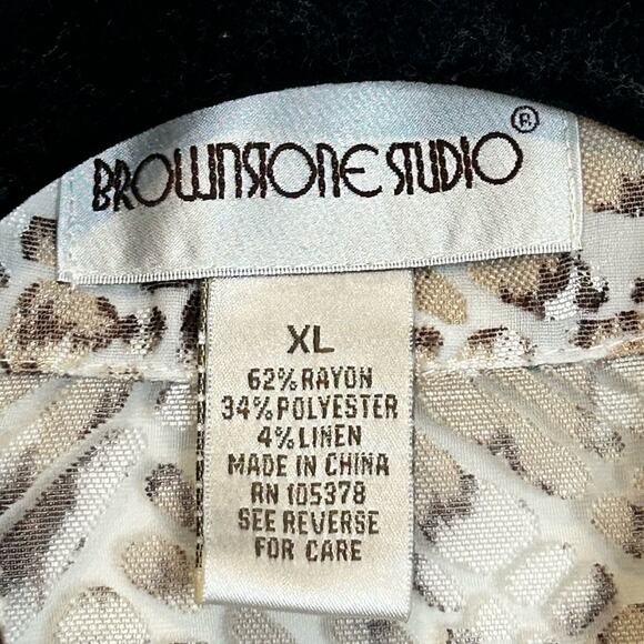 Brownstone Studio Linen Blend Jacket Women's Size XL Boho Abstract Wood Earthy - Picture 4 of 4